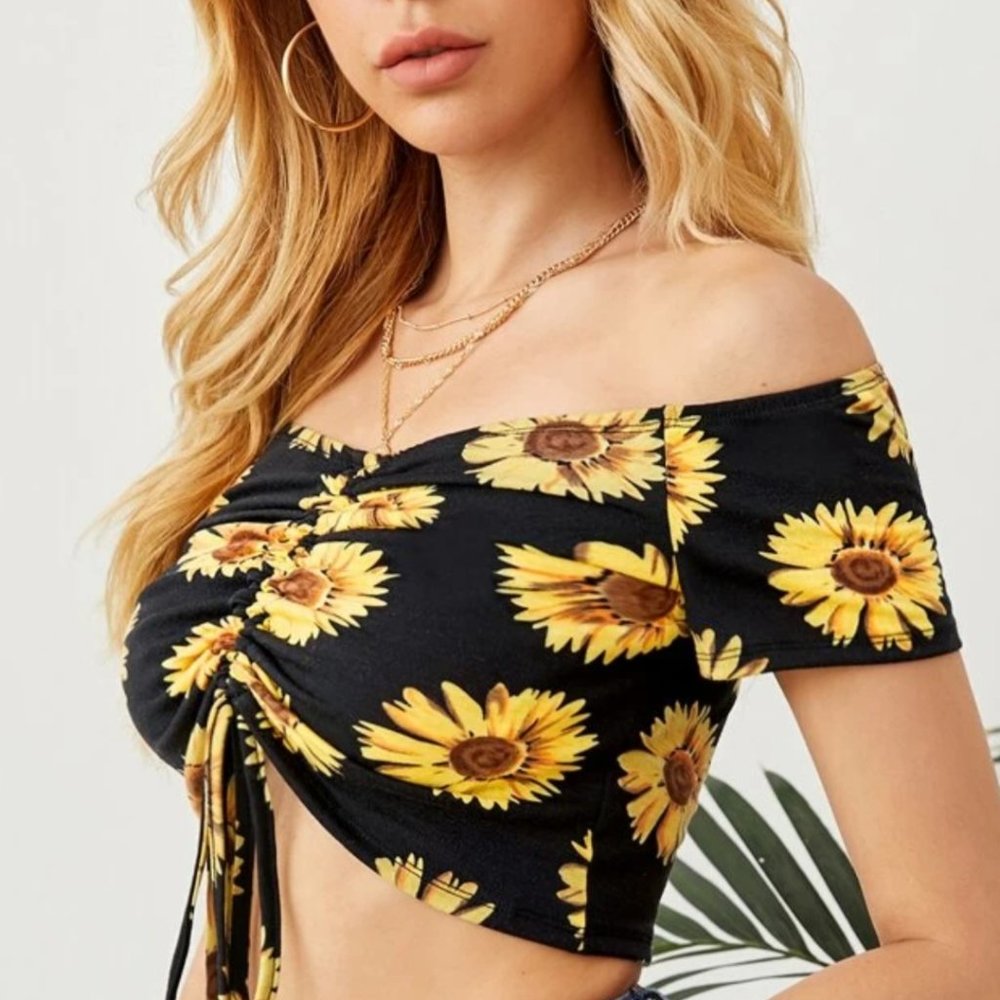 Sunflower Bardot crop top